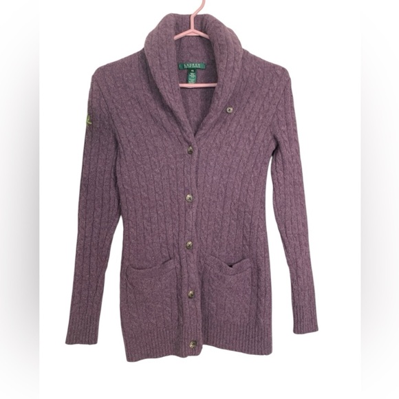 Lauren Ralph Lauren heather, wool blend  cardigan w front pockets - Picture 3 of 5